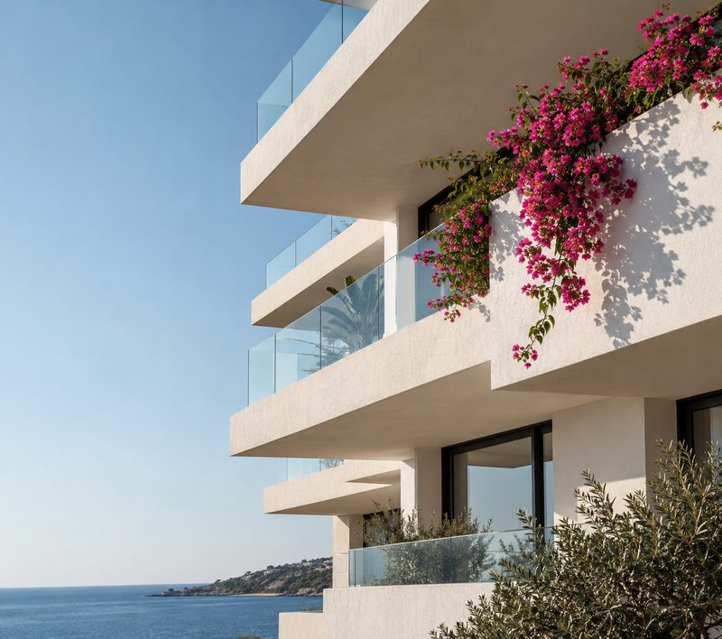 Kanlıca'da deniz cepheli beyaz balkonlu apartman
